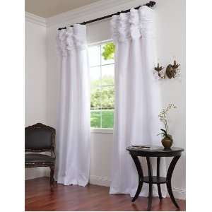 White Ruched Faux Solid Taffeta Drapes 