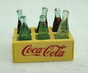   Miniature Wooden Vintage Crate Box Carrier with 6 Coca Cola Bottles