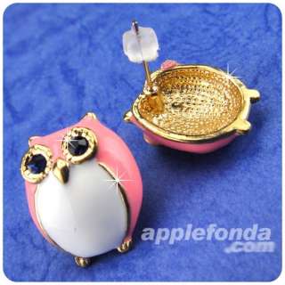 E1283 Cute Fashion alloy metal stud earrings pink owl  