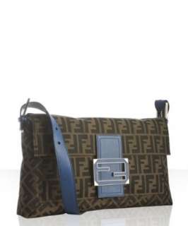 Fendi tobacco and sky blue zucca canvas baguette three way convertible 