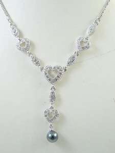   SARAH COVENTRY Silvertone Heart & Dangle Black Pearl Necklace  