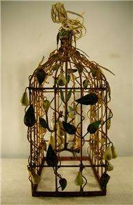   TOLEWARE BIRDCAGE CHANDELIER Rustic Iron Ornate Leaves/Pears/Blue Jays