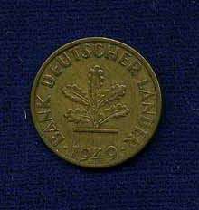 GERMANY (WEST) 1949 F 5 PFENNIG COIN, XF+  