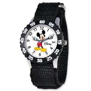   Disney Kids Mickey Mouse Black Velcro Band Time Teacher Watch Jewelry