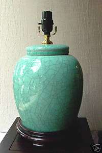   Elegant Oriental/Asian Celadon Glaze Porcelain Vase Table Lamp Base