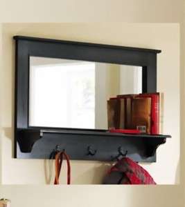 Large Entryway Wooden Wall Mirror Shelf and Coat Rack Black 35 NEW 