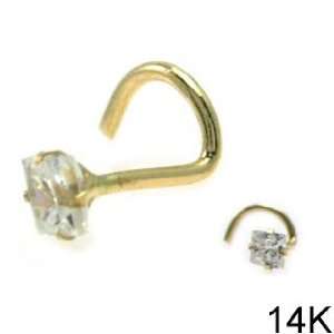  14k Gold Nose Screw Prong Settings with Clear CZ, 2.5X2 