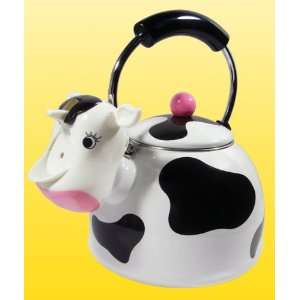   Novelty Farm Cow Design Whistling Enamel Coated Tea Kettle Kitchen