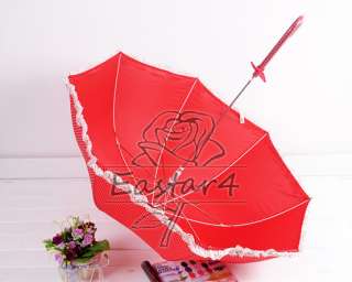 New lady lace trim sun/rain stick Umbrella black  