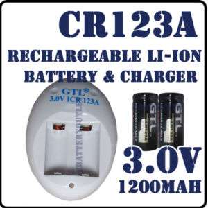 2x CR123A 3V CR123 Rechargeable GTL Battery + CHARGER  
