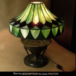   Geometric Leaded Shade Table LAMP green red attr. to B&H  