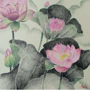  Unique Gouache Hand drawing Painting  Old Blooming Lotuses 