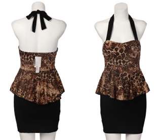 New Fashion Womens Dresses Halter Club Cocktail Party Leopard Splice 