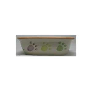  3 PACK PAW PRINT DOG DISH, Color CREAM; Size 7 INCH 