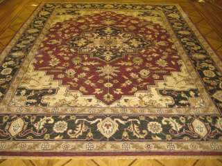   Beige & Black Hand Knotted Wool Agra Oushak Oriental Rug New  