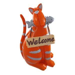   Orange Tabby Cat Welcome Sign Piggy Bank Coin Money