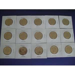 2007   2010 D All 15 Presidential Golden Uncirculated Dollar Coins Set 