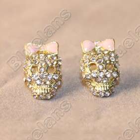 Retro Vintage Lovely Skull Bow With Diamond Cute Fashion Earrings 5209