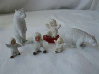 Antique 6 Germany Hertwig Christmas Sledding Snow Babies Polar Bears 
