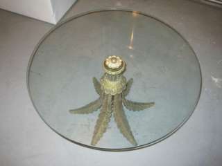 ANTIQUE 28 ROUND GLASS TOP COFFEE TABLE ON BRASS BASE  