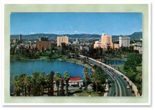 Vintage 1950s MacArthur Park   Wilshire Blvd. Postcard Postally 