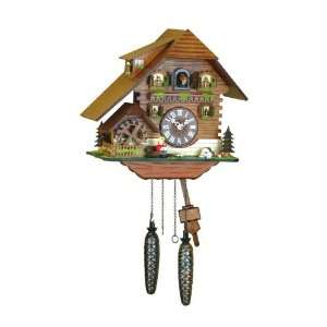  Quartz Cuckoo Clock Black forest house, turning mill wheel 
