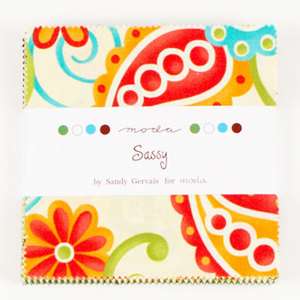 42 5 INCH SQUARES~SASSY~MODA~CHARM PACK~SANDY GERVAIS~ FUNKY FLORAL 