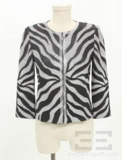 St. John Evening Black & Silver Zebra Jeweled Zip Up Jacket Size 2 