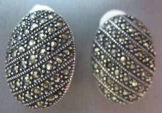 Sterling Silver 925 Oval Marcasite Clip On Earrings  