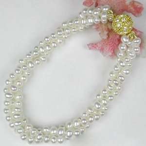   Pearls Bracelet Golden Rhinestone Ball Clasp