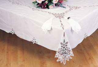 Battenburg Lace White 68x120 Oblong Fabric Tablecloth  
