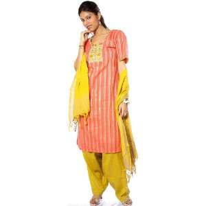   Gold South Cotton Salwar Kameez with Embroidery on Neck   Pure Cotton