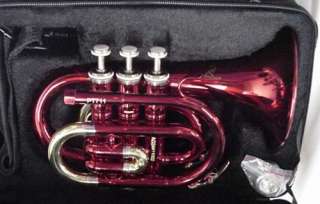 New red + gold Conn Selmer Prelude pocket trumpet with Selmer trumpet 