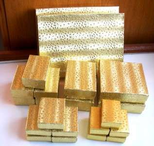 Assorted Size Lot of 21 Cotton Filled JEWELRY GIFT BOXES *GOLD FOIL*