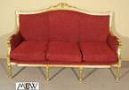 6Ft French Style Maroon Upholstered 3 Seat Gold Sofa  