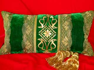 Antique Goldwork Stumpwork Velvet Pillow Trimmed with Metallic Lace 