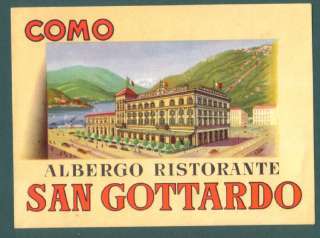 COMO ITALY HOTEL ALBERGO SAN GOTTARDO OLD LUGGAGE LABEL  