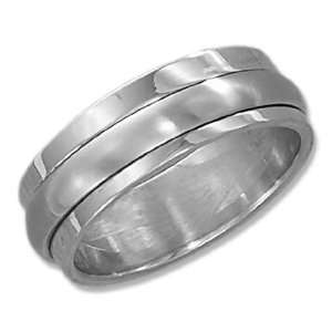 Stainless Steel 8mm High Polish and Brush Finish Spinner Band (size 11 