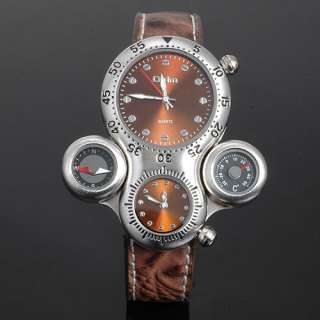 2012 2 Dials GMT Russian Brown Mens Watch Uboot Style Leather  