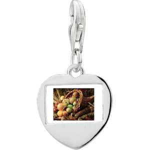 925 Sterling Silver Thanksgiving Horn Of Plenty Photo Heart Frame 