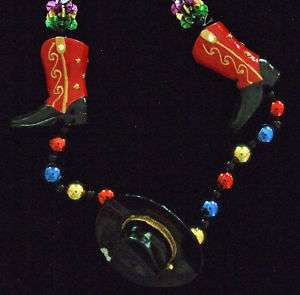 RED COWBOY BOOTS AND BLACK HAT Western Bead Necklace  