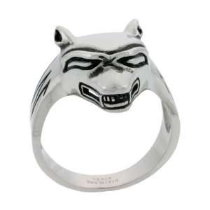 Surgical Steel Goth Wolf Ring Blackened finish 1 in. (26mm) wide, size 