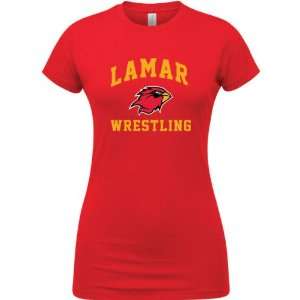   Lamar Cardinals Red Womens Wrestling Arch T Shirt