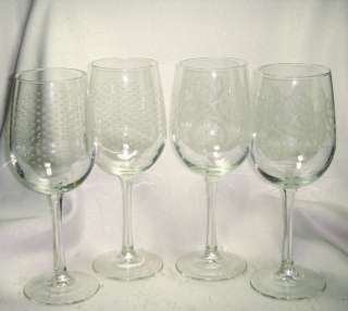 New 4 Libbey Glass 16oz Vina Wine Glasses Dots & Hoops  