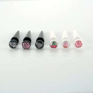 Black Acrylic Fake Tapers with Glitter Pink/Black Zebra Logo   16G (1 