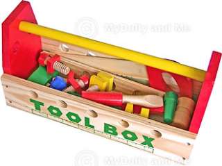 Wooden Toy Tool Box W/ 20 Pc Tools Inc Screw/Bolts New  