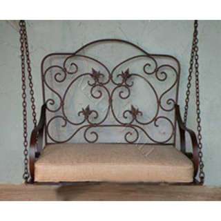 Scrolled Wrought Iron and Linen Indoor or Outdoor Swing     Your 