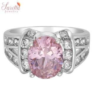   Pink Sapphire White Gold GP Ladies Ring Fashion Jewelry Gift Size 7/O