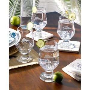  Tommy Bahama Etched Marlin Glasses   Set of 4