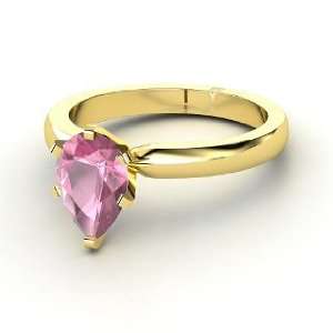   Solitaire Ring, Pear Pink Tourmaline 14K Yellow Gold Ring Jewelry